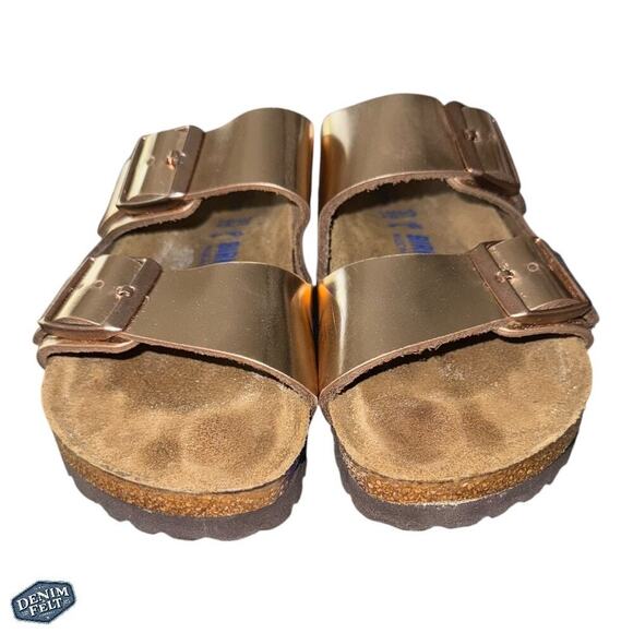 Birkenstock Women’s Metallic Copper Arizona BS Slip On Slide Sandals - Picture 7 of 16